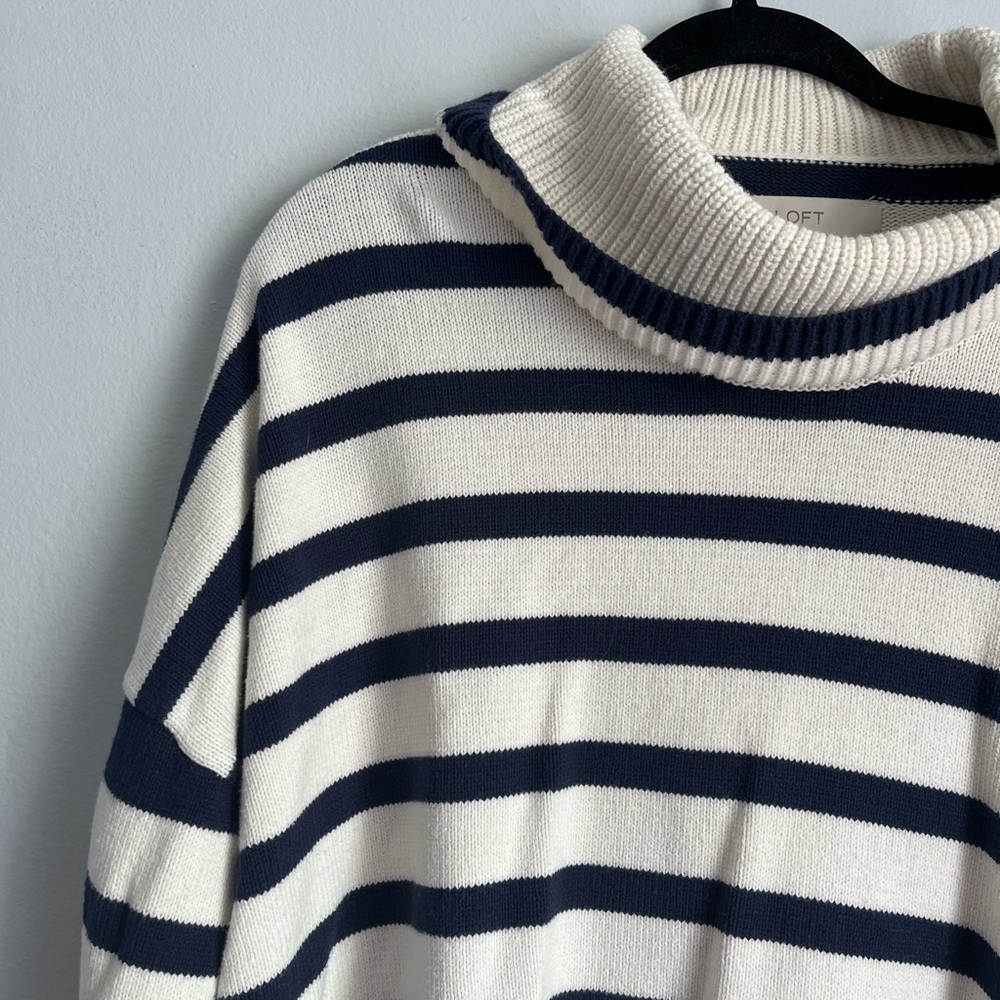 LOFT Navy Nautical Striped Turtleneck, Size L